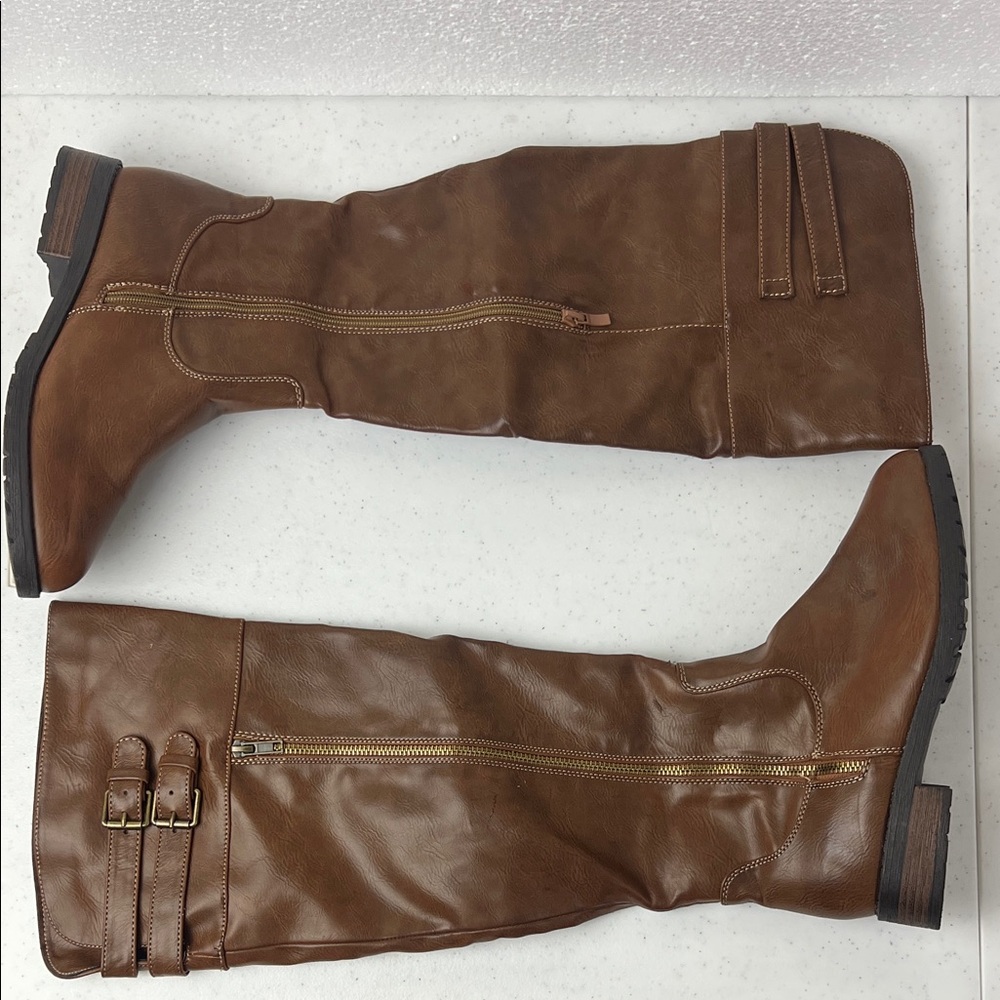 Herstyle Rolleen Brown Knee High Boots Women 7.5 Side Zip Buckle